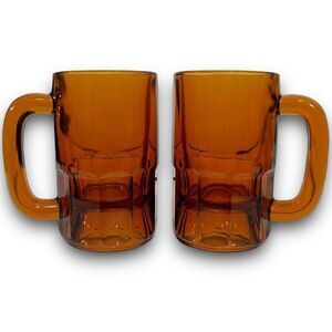 Set of 2 Vintage Dark Amber Glass Tumbler Beer Mug Root Beer Mugs